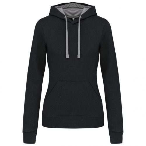 Kariban KA465 Contrast női pamut kapucnis pulóver - Black/Fine Grey