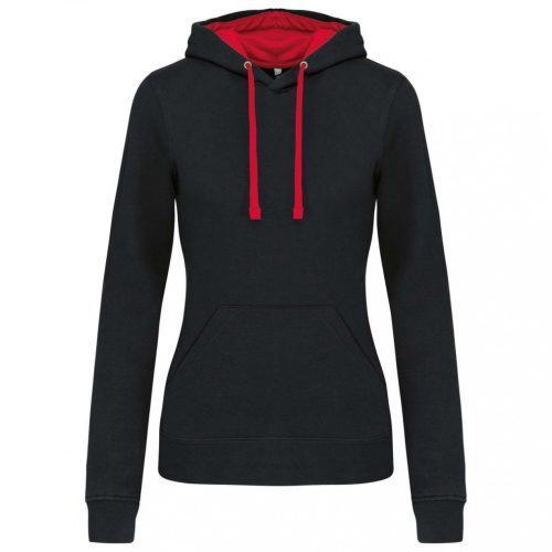 Kariban KA465 Contrast női pamut kapucnis pulóver - Black/Red