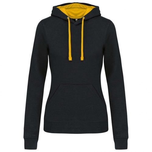 Kariban KA465 Contrast női pamut kapucnis pulóver - Black/Yellow