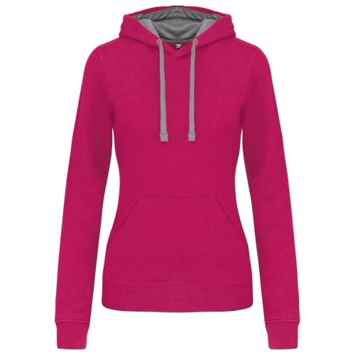 Kariban KA465 Contrast női pamut kapucnis pulóver - Fuchsia/Fine Grey