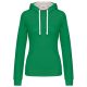 Kariban KA465 Contrast női pamut kapucnis pulóver - Light Kelly Green/White