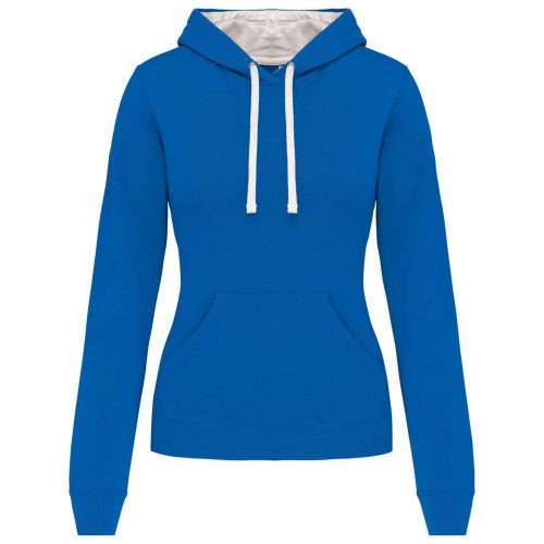 Kariban KA465 Contrast női pamut kapucnis pulóver - Light Royal Blue/White