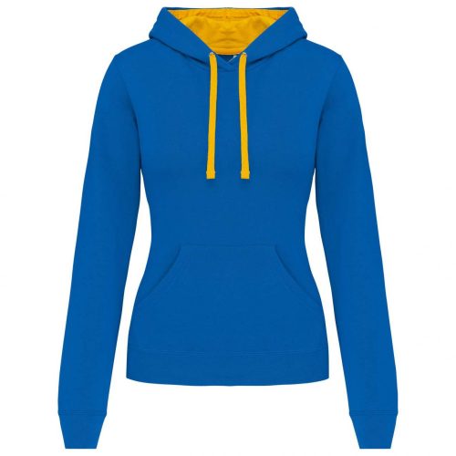 Kariban KA465 Contrast női pamut kapucnis pulóver - Light Royal Blue/Yellow