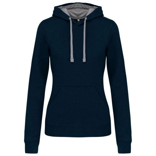 Kariban KA465 Contrast női pamut kapucnis pulóver - Navy/Fine Grey