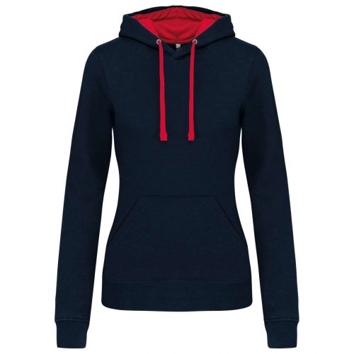 Kariban KA465 Contrast női pamut kapucnis pulóver - Navy/Red