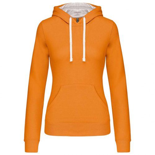 Kariban KA465 Contrast női pamut kapucnis pulóver - Orange/White