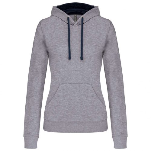 Kariban KA465 Contrast női pamut kapucnis pulóver - Oxford Grey/Navy