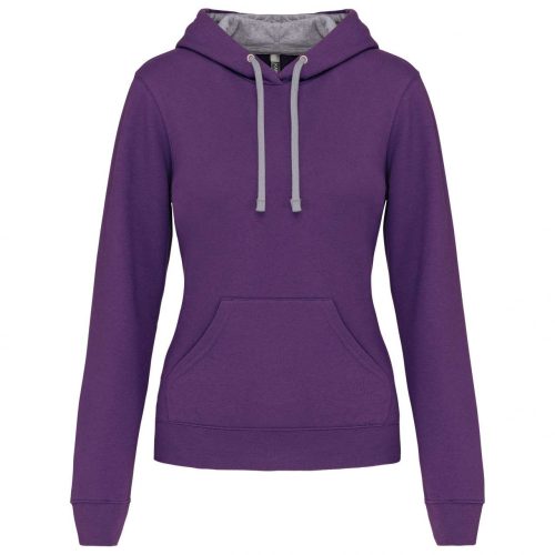 Kariban KA465 Contrast női pamut kapucnis pulóver - Purple/Oxford Grey