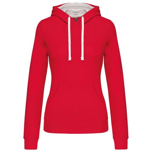 Kariban KA465 Contrast női pamut kapucnis pulóver - Red/White