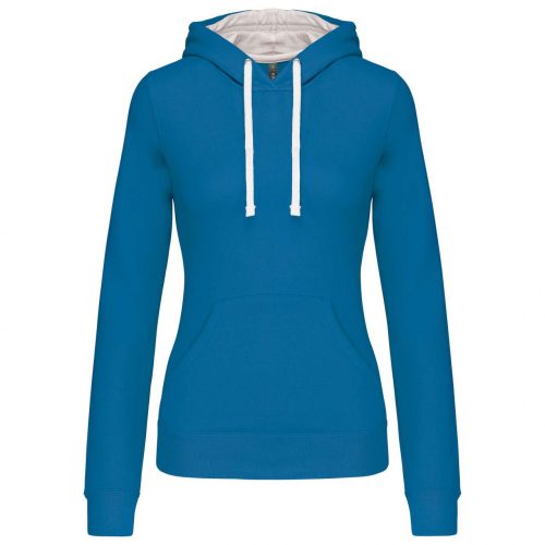 Kariban KA465 Contrast női pamut kapucnis pulóver - Tropical Blue/White