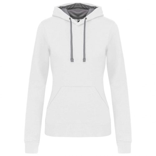 Kariban KA465 Contrast női pamut kapucnis pulóver - White/Fine Grey