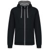 Kariban KA466 Contrast férfi pamut cipzáros kapucnis pulóver -  Black/Fine Grey