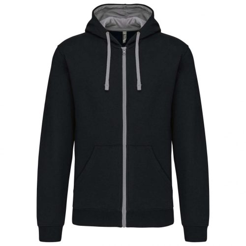 Kariban KA466 Contrast férfi pamut cipzáros kapucnis pulóver -  Black/Fine Grey