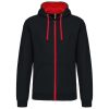 Kariban KA466 Contrast férfi pamut cipzáros kapucnis pulóver -  Black/Red
