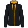 Kariban KA466 Contrast férfi pamut cipzáros kapucnis pulóver -  Black/Yellow
