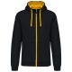 Kariban KA466 Contrast férfi pamut cipzáros kapucnis pulóver -  Black/Yellow