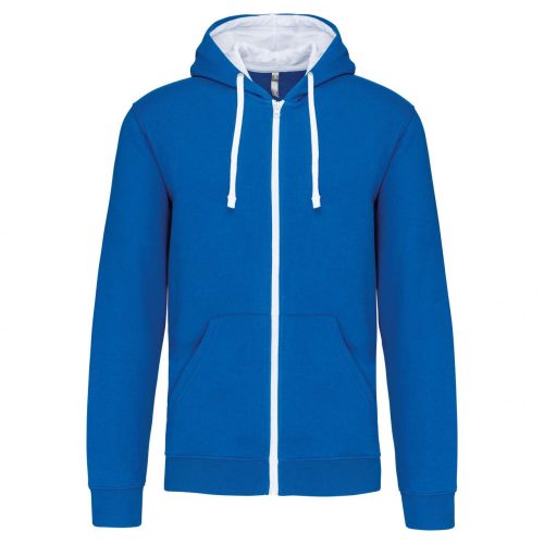 Kariban KA466 Contrast férfi pamut cipzáros kapucnis pulóver -  Light Royal Blue/White