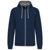 Kariban KA466 Contrast férfi pamut cipzáros kapucnis pulóver -  Navy/Fine Grey