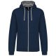 Kariban KA466 Contrast férfi pamut cipzáros kapucnis pulóver -  Navy/Fine Grey
