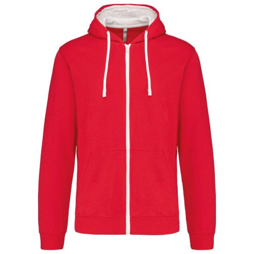 Kariban KA466 Contrast férfi pamut cipzáros kapucnis pulóver -  Red/White