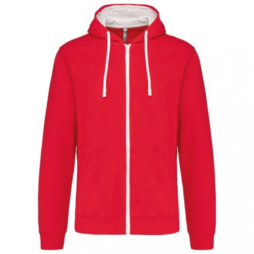 Kariban KA466 Contrast férfi pamut cipzáros kapucnis pulóver -  Red/White