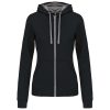 Kariban KA467 Contrast női pamut cipzáros kapucnis pulóver - Black/Fine Grey