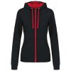 Kariban KA467 Contrast női pamut cipzáros kapucnis pulóver - Black/Red