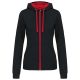 Kariban KA467 Contrast női pamut cipzáros kapucnis pulóver - Black/Red