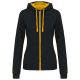 Kariban KA467 Contrast női pamut cipzáros kapucnis pulóver - Black/Yellow