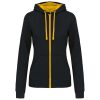 Kariban KA467 Contrast női pamut cipzáros kapucnis pulóver - Black/Yellow