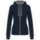 Kariban KA467 Contrast női pamut cipzáros kapucnis pulóver - Navy/Fine Grey