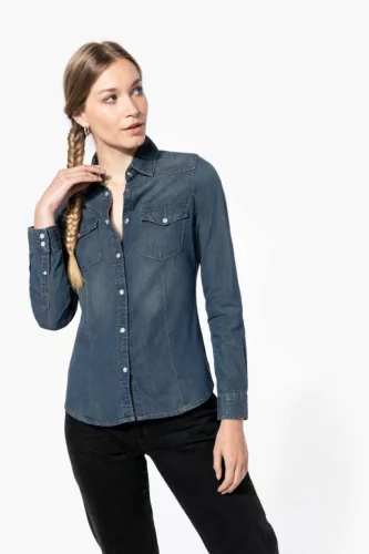 Kariban KA518 LADIES' LONG-SLEEVED DENIM SHIRT S