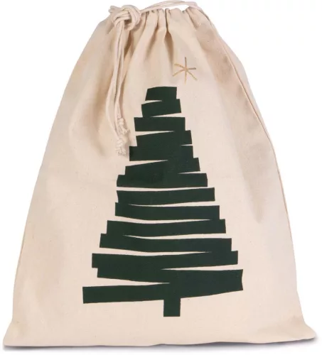 Kimood KI0746 COTTON BAG WITH CHRISTMAS TREE DESIGN AND DRAWCORD CLOSURE U
