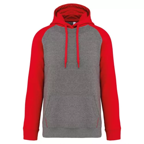 Proact PA369 Two-tone felnőtt kapucnis pulóver - Grey Heather/Sporty Red