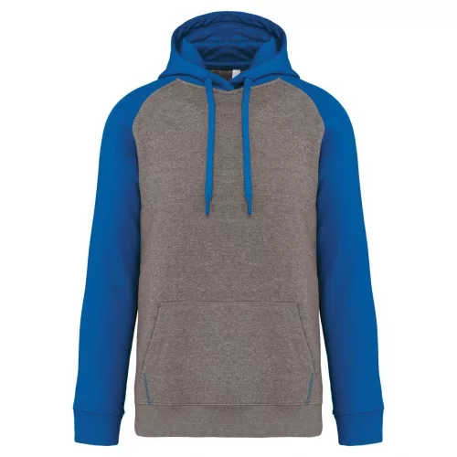Proact PA369 Two-tone felnőtt kapucnis pulóver - Grey Heather/Sporty Royal Blue