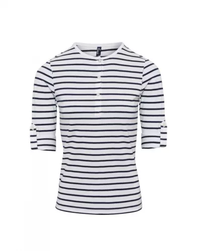Premier PR318 női felhajtott ujjú póló - White/Navy