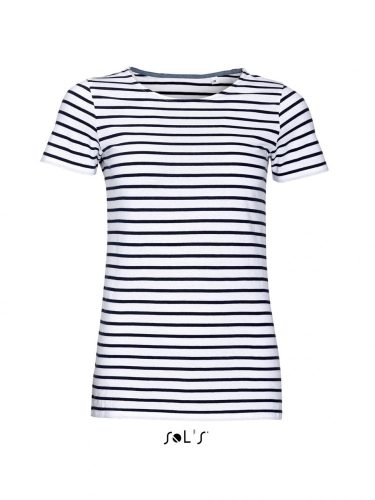 SOL'S SO01399 Miles női környakú csíkos póló - White/Navy
