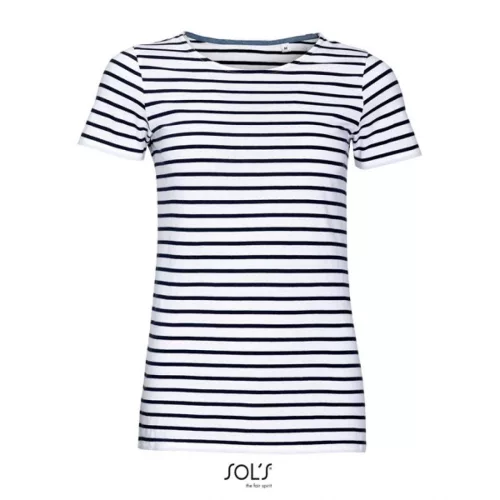 SOL'S SO01399 Miles női környakú csíkos póló - White/Navy